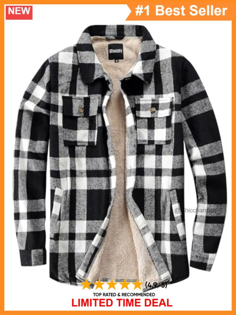 Sherpa Lined Flannel Shirt Jacket Plaid Button Pocket Coat